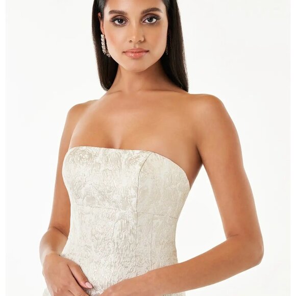 AZAZIE Atelier Donatella Champagne Brocade Black Tie Wedding Dress Gown Size 14 - Picture 4 of 7